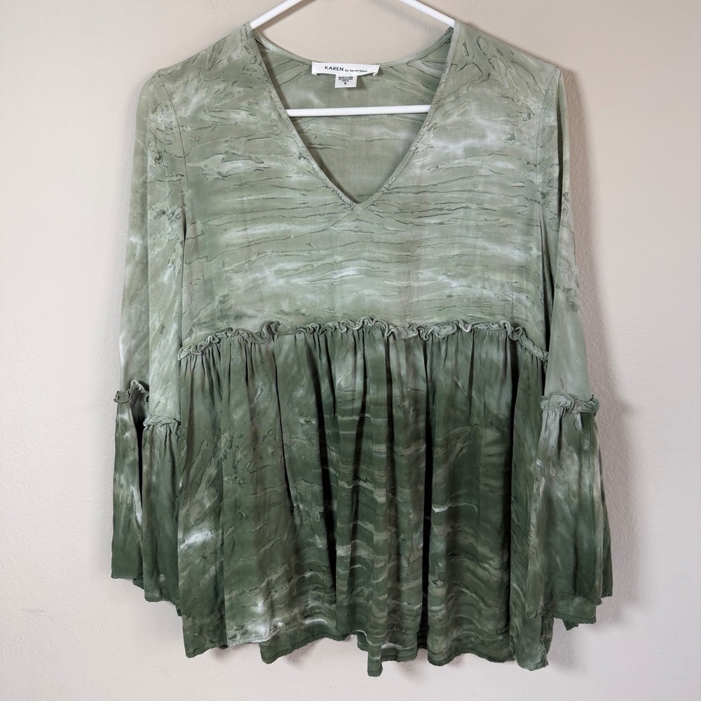 Karen‎ by Karen Kane Green Small Peasant Tunic Top Fairy Bell Sleeve Boho